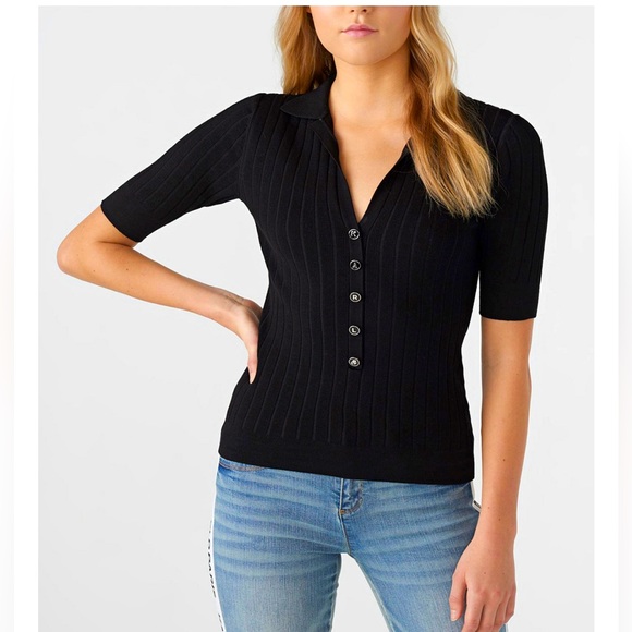 Karl Lagerfeld KARL LAGERFELD PARIS Ribbed Short Sleeve sweater New - Picture 1 of 6